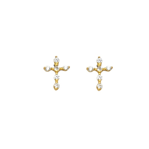 14k Yellow Gold Mini Cross Screw Back Stud Earrings - Picture 1 of 1